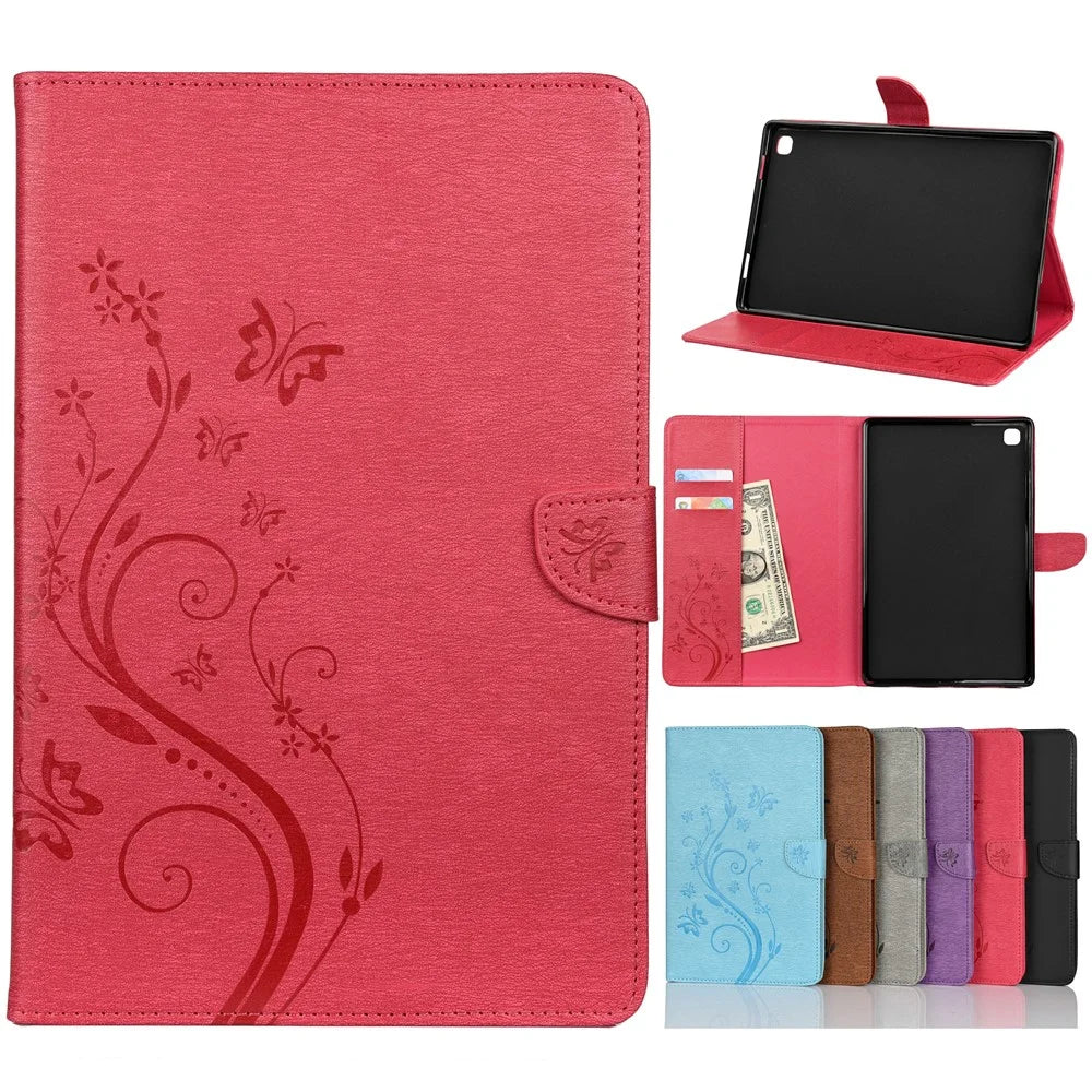 Imprint Butterfly Flower Wallet Stand Leather Cover for Samsung Galaxy Tab A7 10.4 (2020) / (2022) - Rose - 1