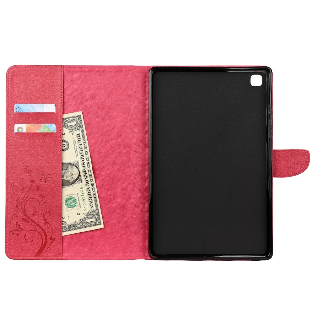Imprint Butterfly Flower Wallet Stand Leather Cover for Samsung Galaxy Tab A7 10.4 (2020) / (2022) - Rose - 4
