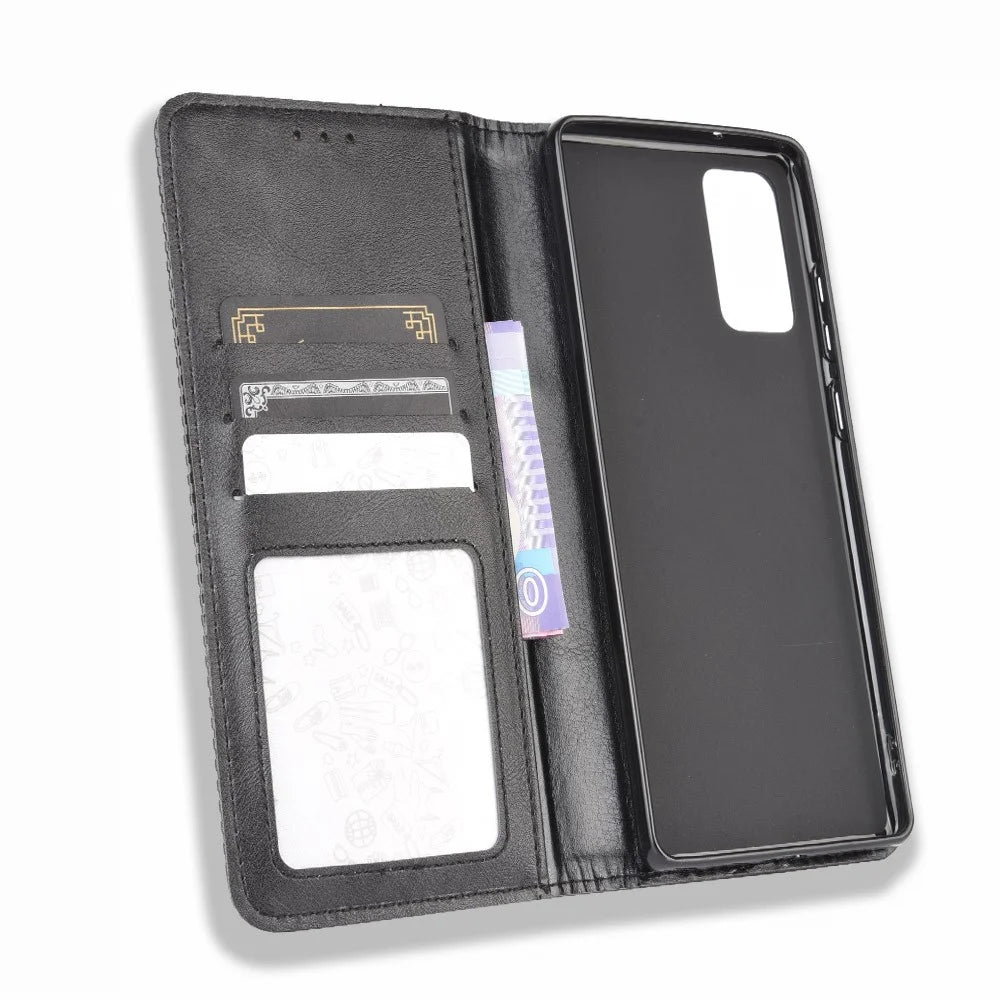 Vintage Protector Wallet Stand Leather Cover for Samsung Galaxy S20 Lite/S20 Fan Edition/FE 4G/5G - Black - 5