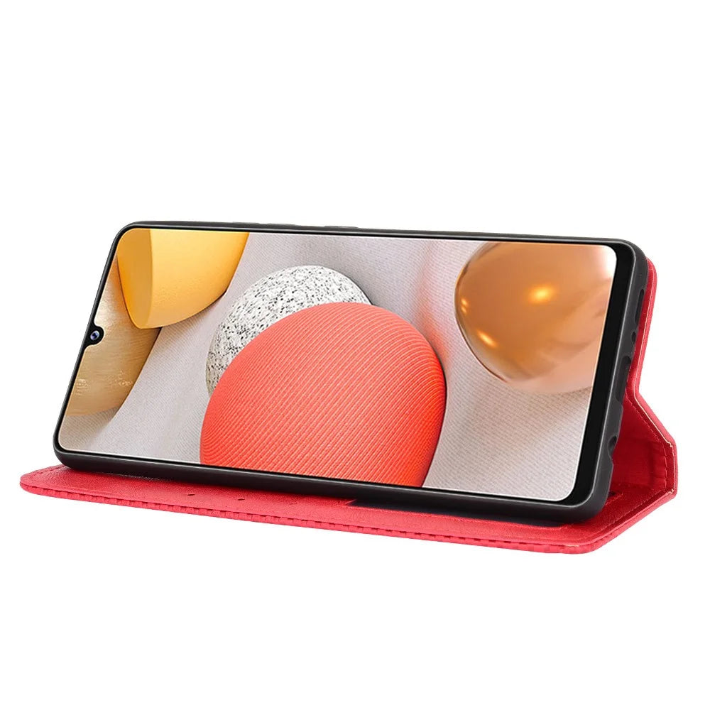 Vintage Style Wallet Stand Leather Phone Cover for Samsung Galaxy A42 5G - Red - 5