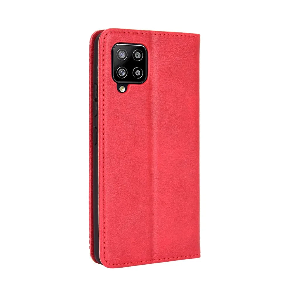 Vintage Style Wallet Stand Leather Phone Cover for Samsung Galaxy A42 5G - Red - 6
