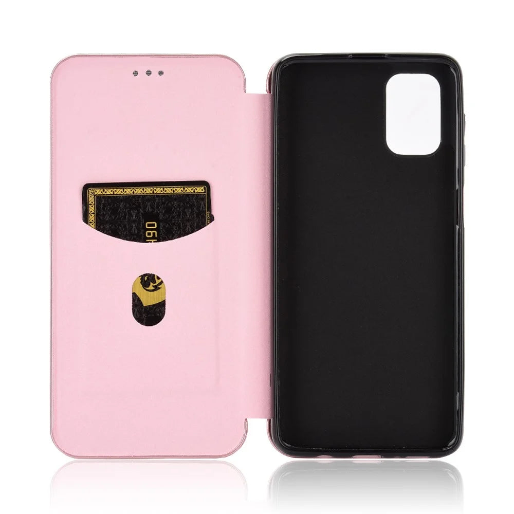 Carbon Fiber Skin Auto-absorbed Leather Cover for Samsung Galaxy M51 - Rose Gold - 4