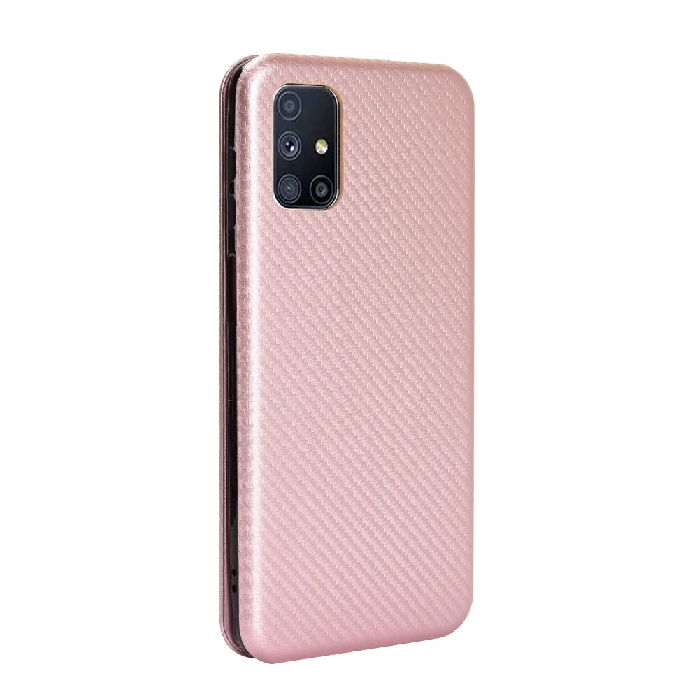 Carbon Fiber Skin Auto-absorbed Leather Cover for Samsung Galaxy M51 - Rose Gold - 7