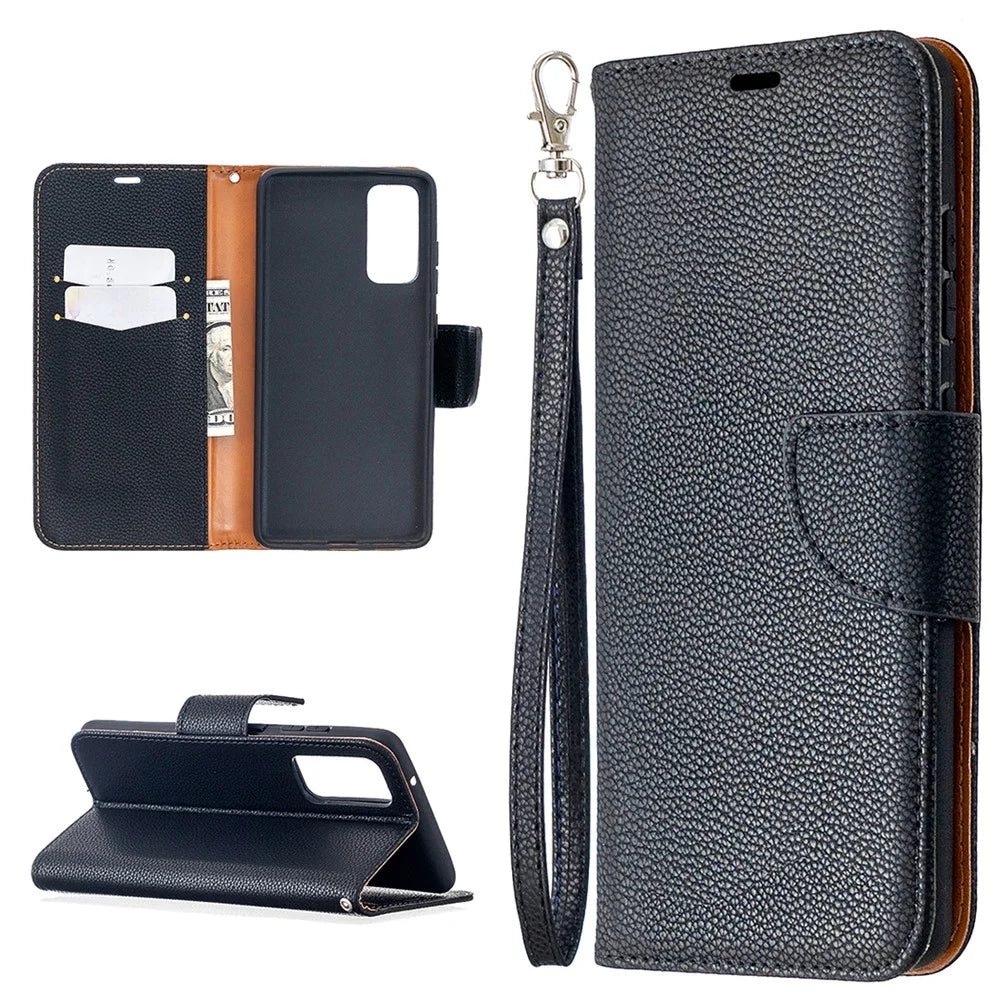 Litchi Surface with Wallet Leather Stand Case for Samsung Galaxy S20 FE 4G/FE 5G/S20 Lite/S20 FE 2022 - Black - 1