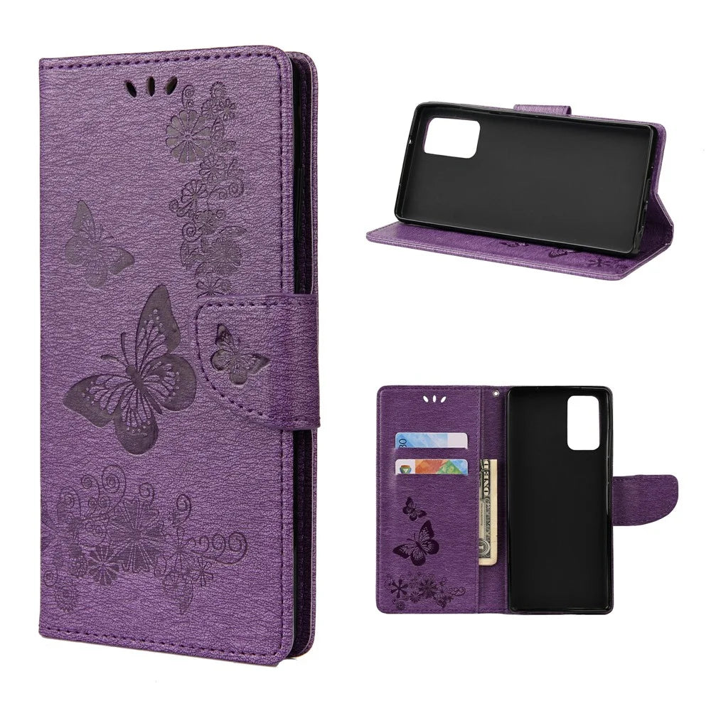Imprint Butterflies Flower Wallet Stand Leather Case for Samsung Galaxy S20 FE 4G/FE 5G/S20 Lite/S20 FE 2022 - Purple - 1