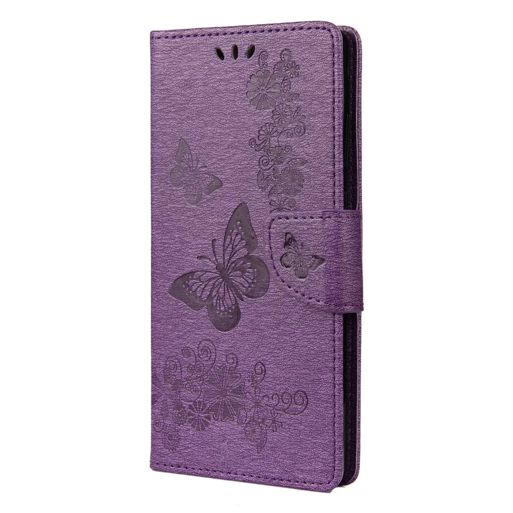 Imprint Butterflies Flower Wallet Stand Leather Case for Samsung Galaxy S20 FE 4G/FE 5G/S20 Lite/S20 FE 2022 - Purple - 2