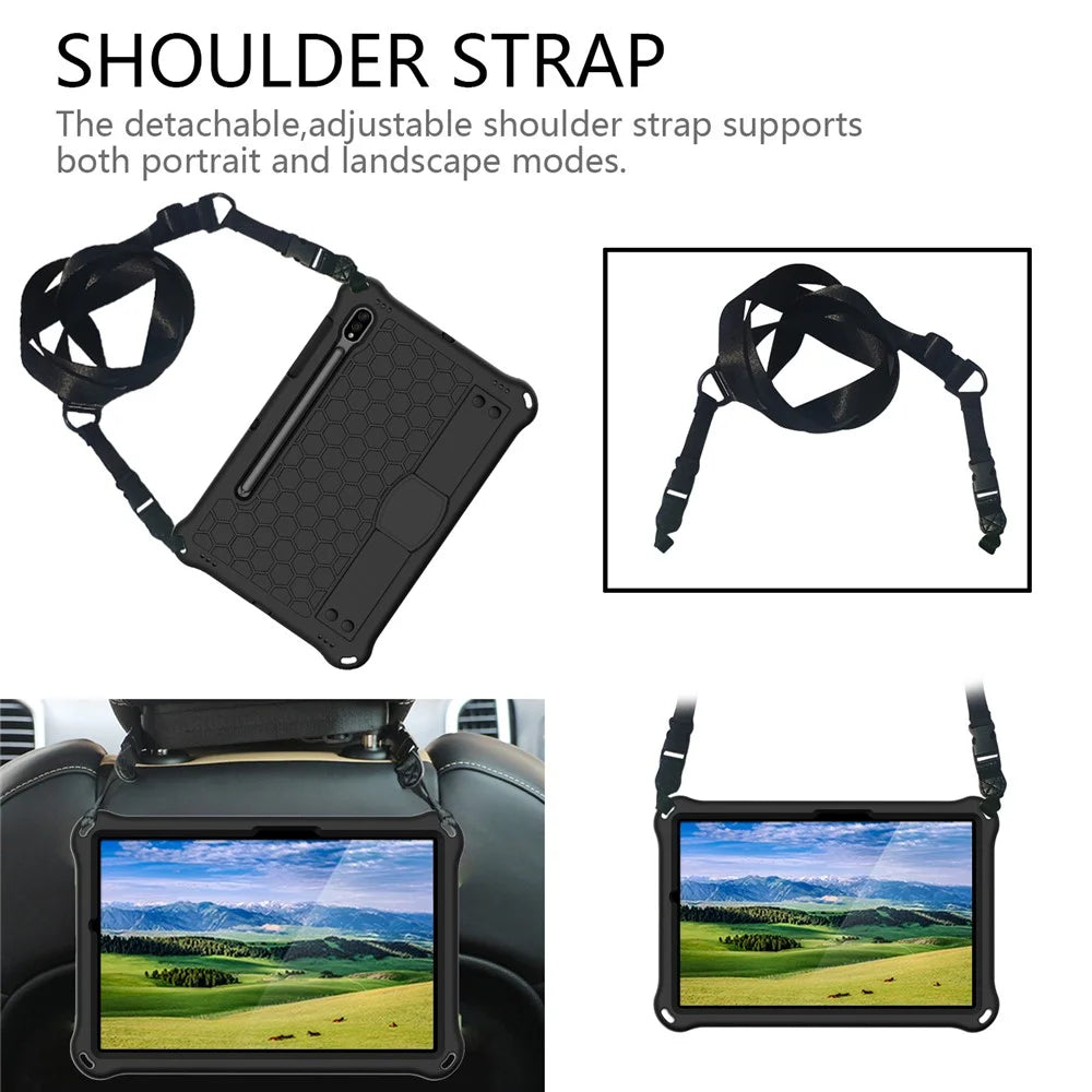 Honeycomb Texture EVA Tablet Combo Case with Shoulder Strap for Samsung Galaxy Tab S7 / S8 - Black - 2