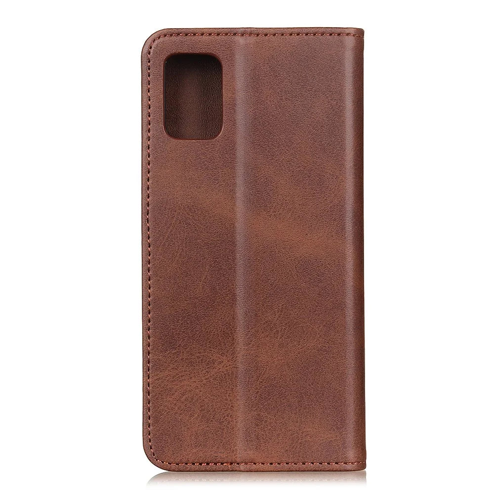 Auto-absorbed Split Leather Phone Shell for Samsung Galaxy M51 Side Fingerprint Version - Coffee - 3