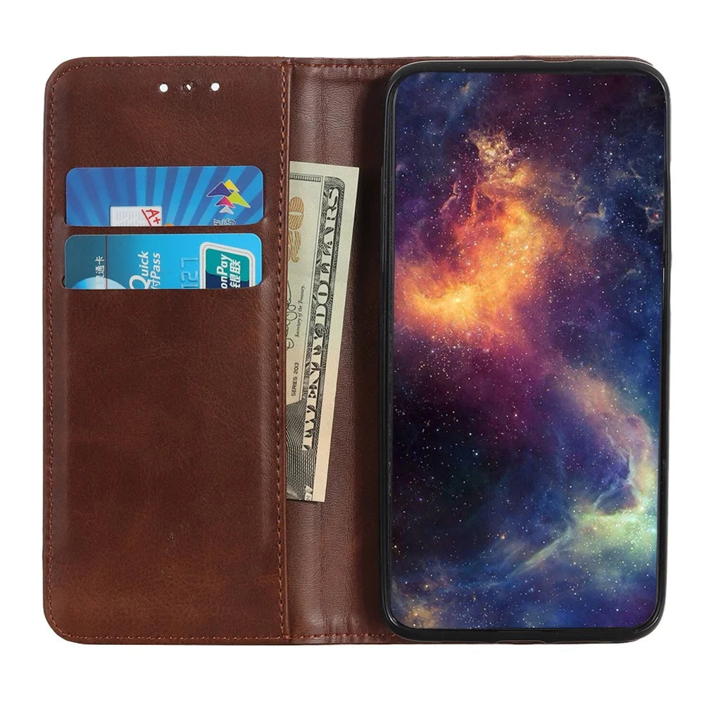 Auto-absorbed Split Leather Phone Shell for Samsung Galaxy M51 Side Fingerprint Version - Coffee - 4