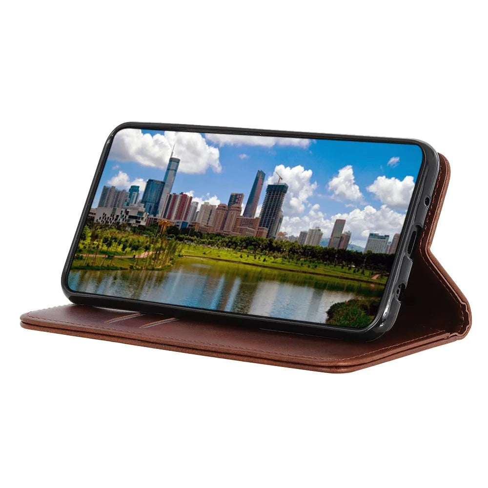 Auto-absorbed Split Leather Phone Shell for Samsung Galaxy M51 Side Fingerprint Version - Coffee - 6