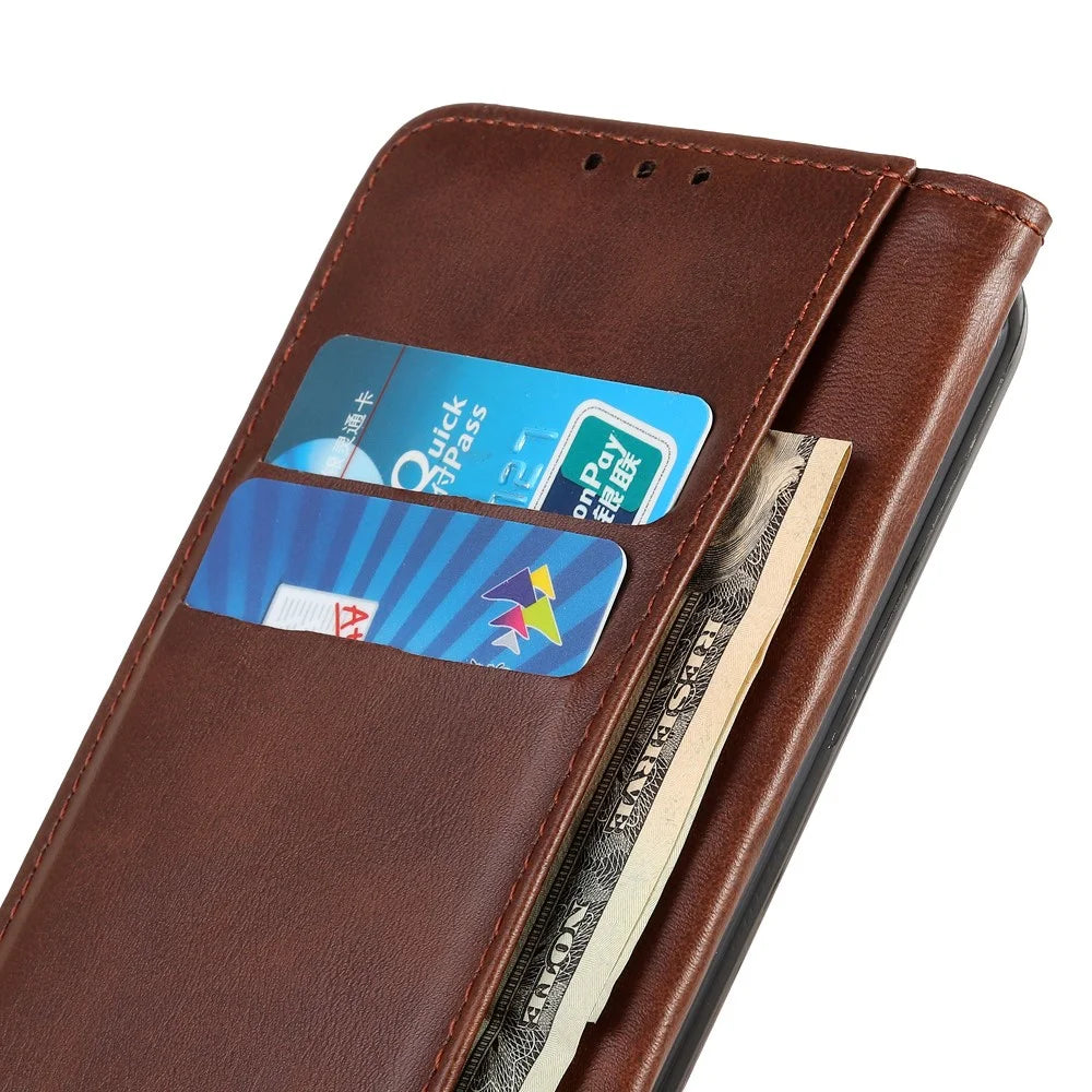Auto-absorbed Split Leather Phone Shell for Samsung Galaxy M51 Side Fingerprint Version - Coffee - 7