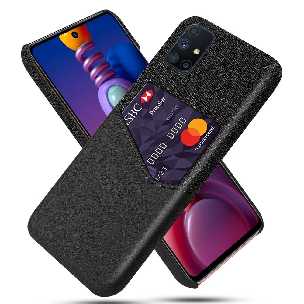 Card Slot Shell Cloth + PU Leather + PC Hybrid Case for Samsung Galaxy M51 (Side Fingerprint) - Black - 1