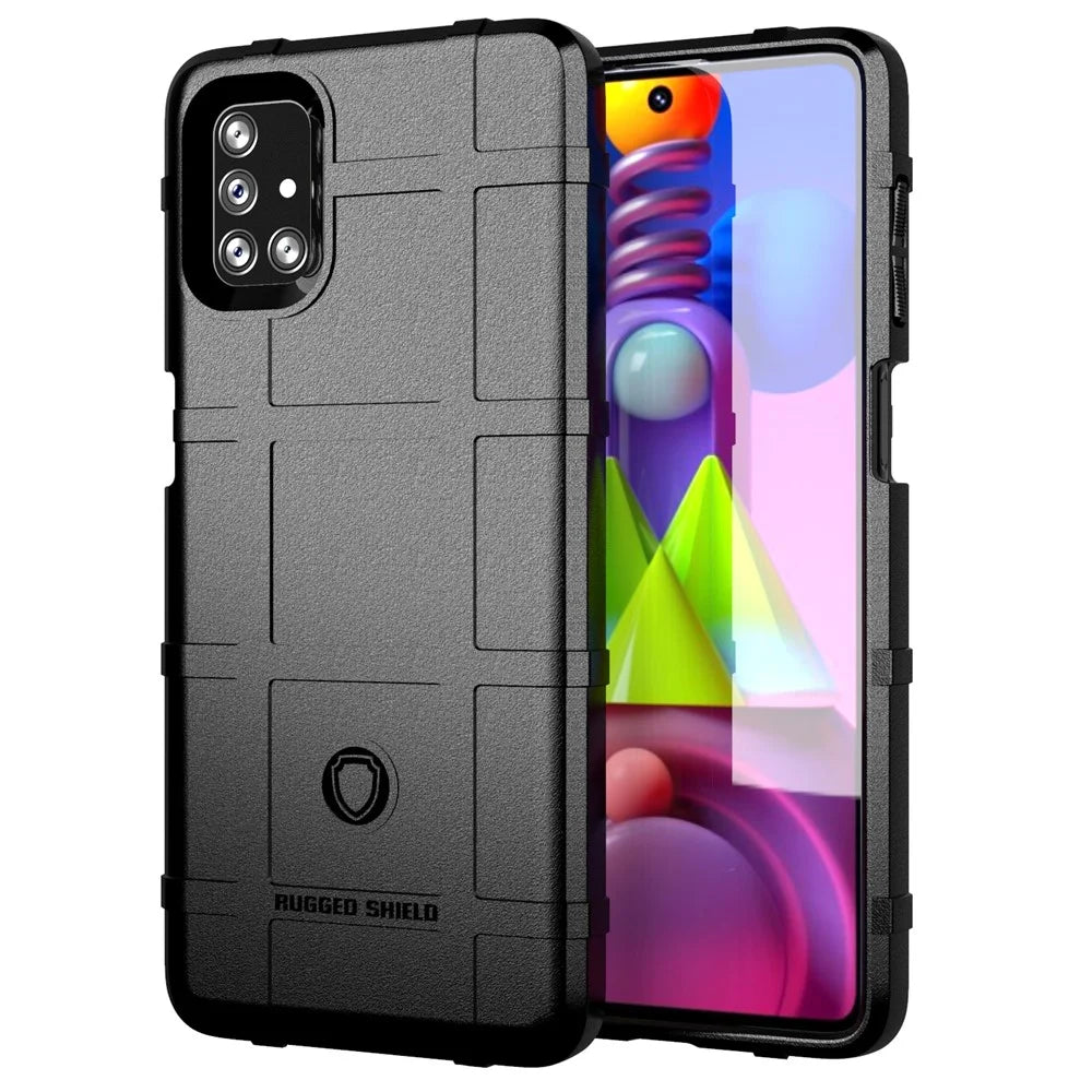 Side Fingerprint Rugged Square Grid Texture TPU Case for Samsung Galaxy M51 - Black - 1