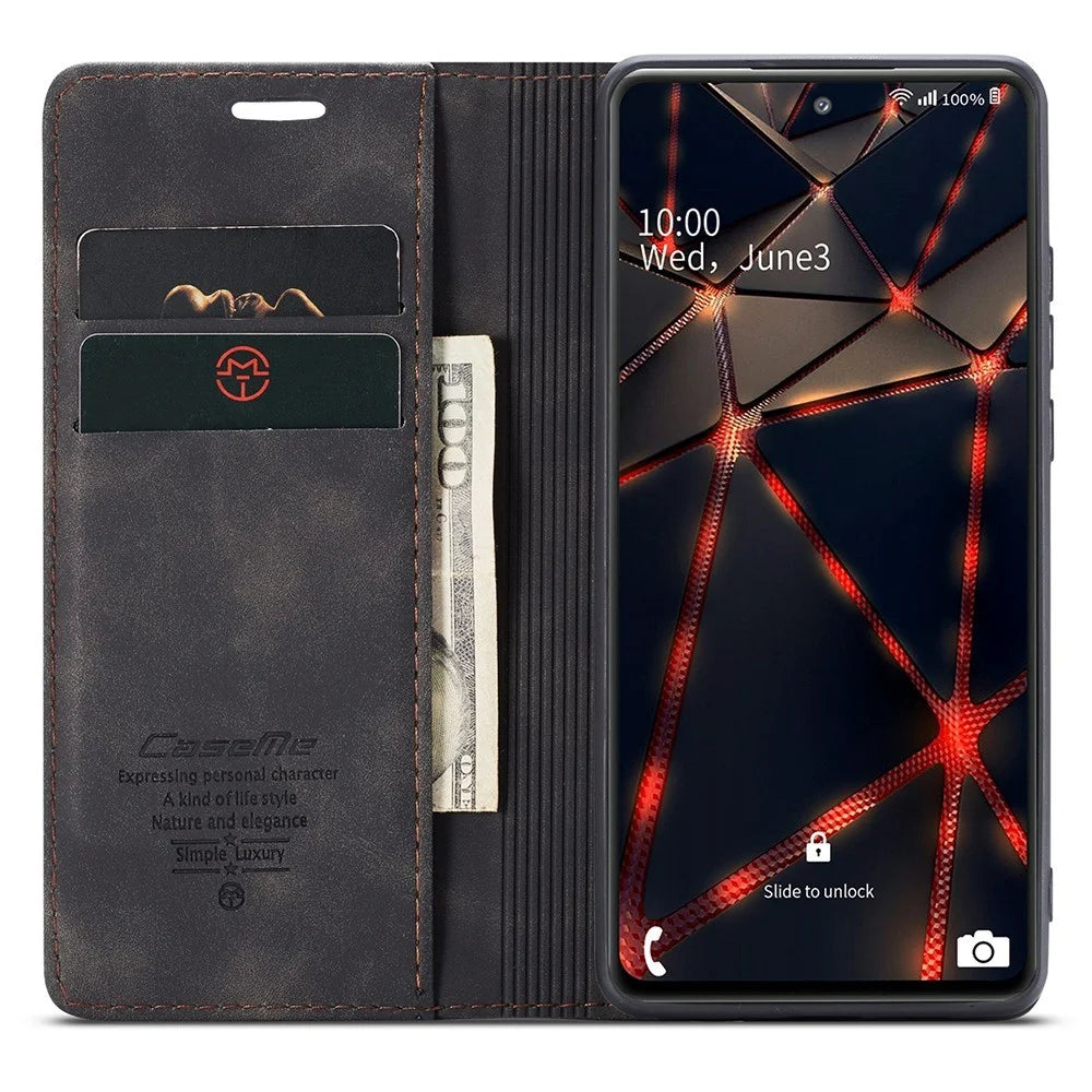 CASEME 013 Series Phone Cover for Samsung Galaxy S20 FE 4G / FE 5G / S20 Lite / S20 FE 2022 Auto-Absorbed Leather Stand Wallet Case - Black - 2