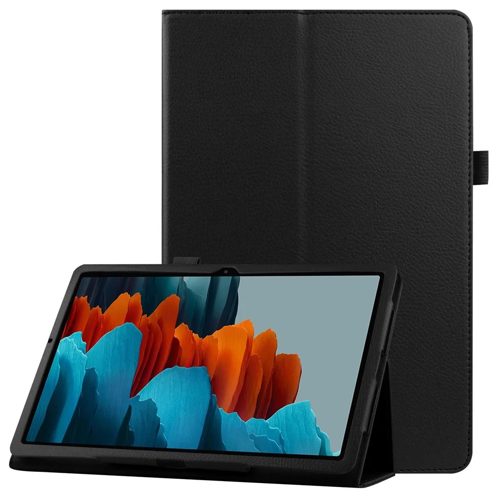 Litchi Skin Leather Stand Case for Samsung Galaxy Tab S7 T870 / T875 / S8 - Black - 1