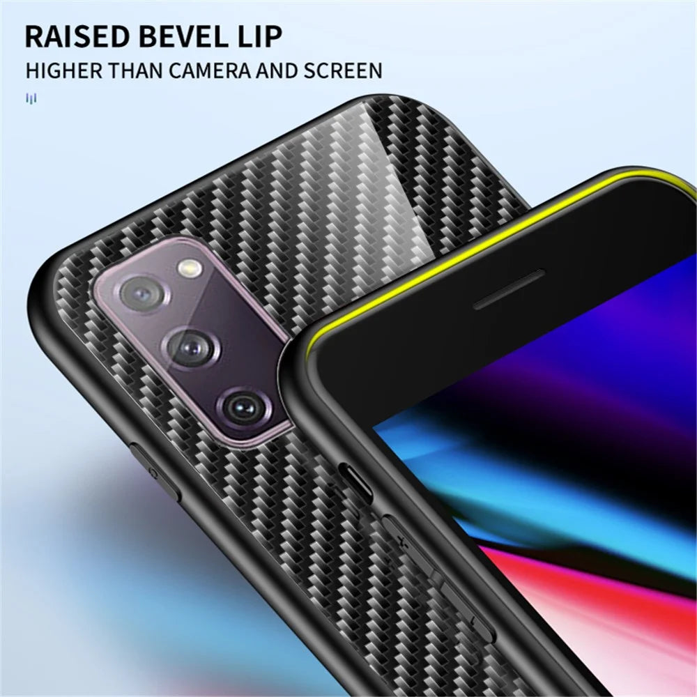 Carbon Fiber Texture Tempered Glass + PC + TPU Hybrid Case for Samsung Galaxy S20 FE 5G/Fan Edition 5G/S20 FE/Fan Edition/S20 Lite/S20 FE 2022 - Black - 3