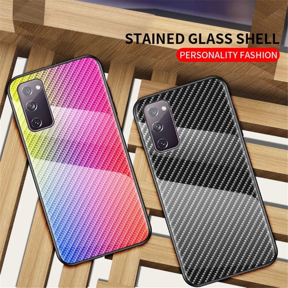 Carbon Fiber Texture Tempered Glass + PC + TPU Hybrid Case for Samsung Galaxy S20 FE 5G/Fan Edition 5G/S20 FE/Fan Edition/S20 Lite/S20 FE 2022 - Black - 4