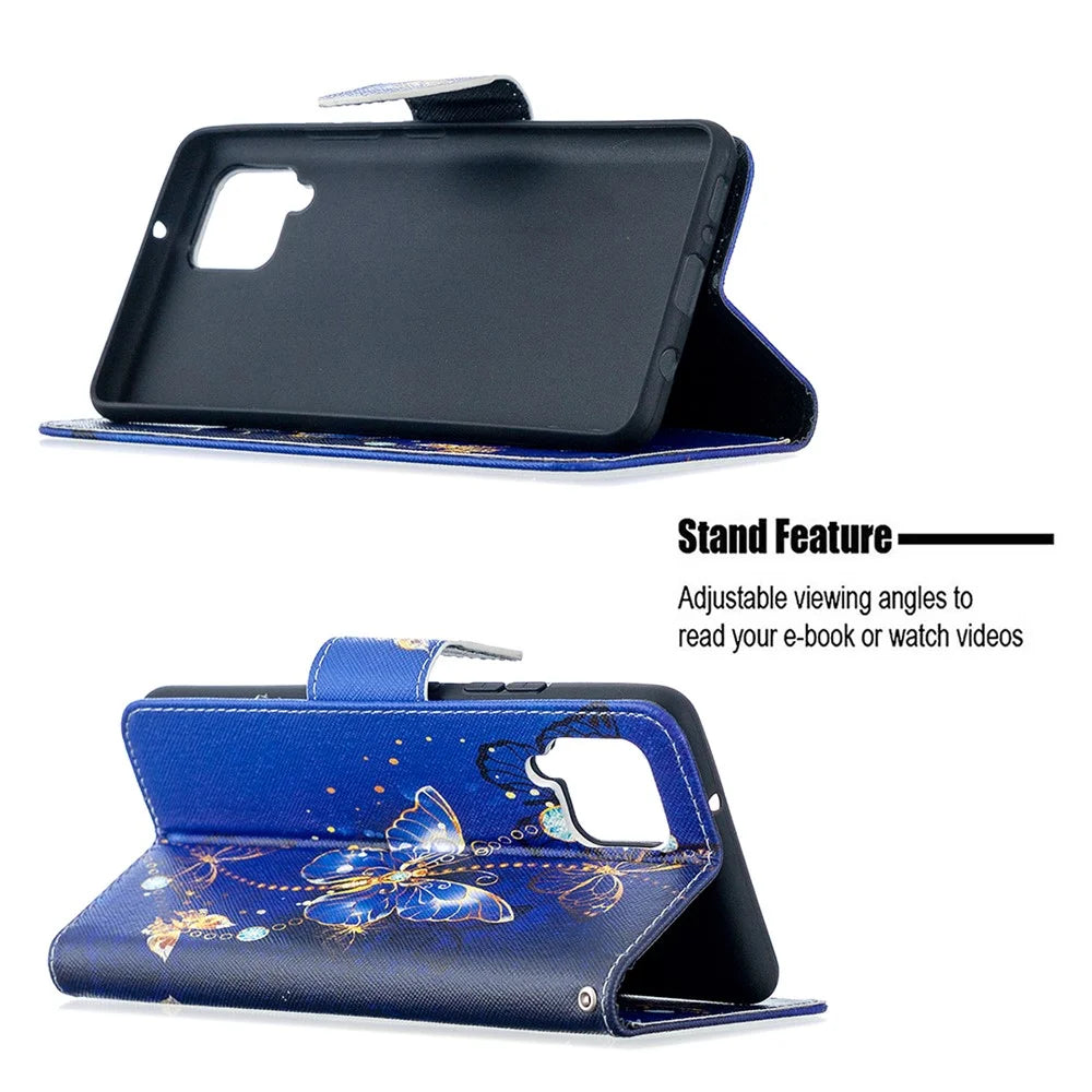 Pattern Printing Wallet Stand Flip Leather Phone Shell for Samsung Galaxy A42 5G - Crystal Butterflies - 2