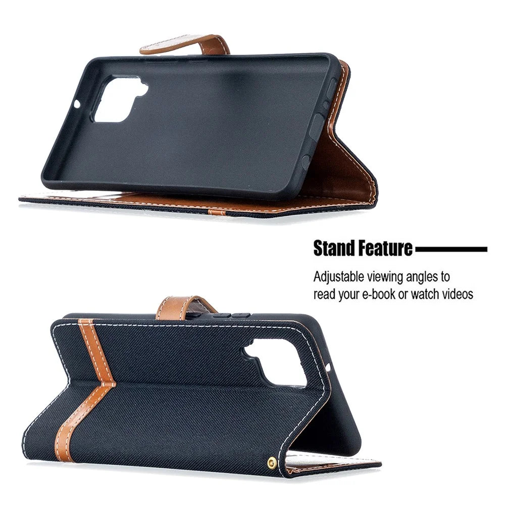 Assorted Color Jeans Cloth Leather Wallet Case for Samsung Galaxy A42 5G - Black - 2