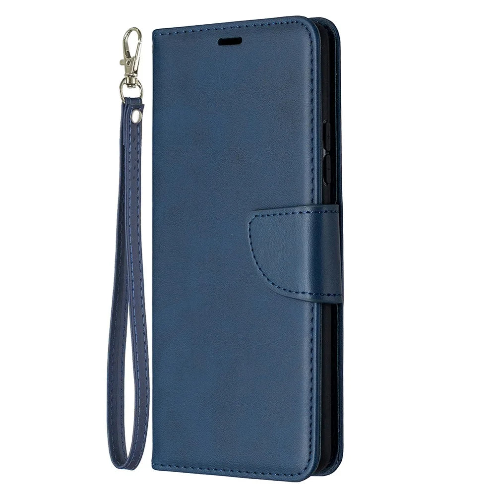 Plain PU Leather Wallet Phone Cover Shell for Samsung Galaxy A42 5G - Blue - 2