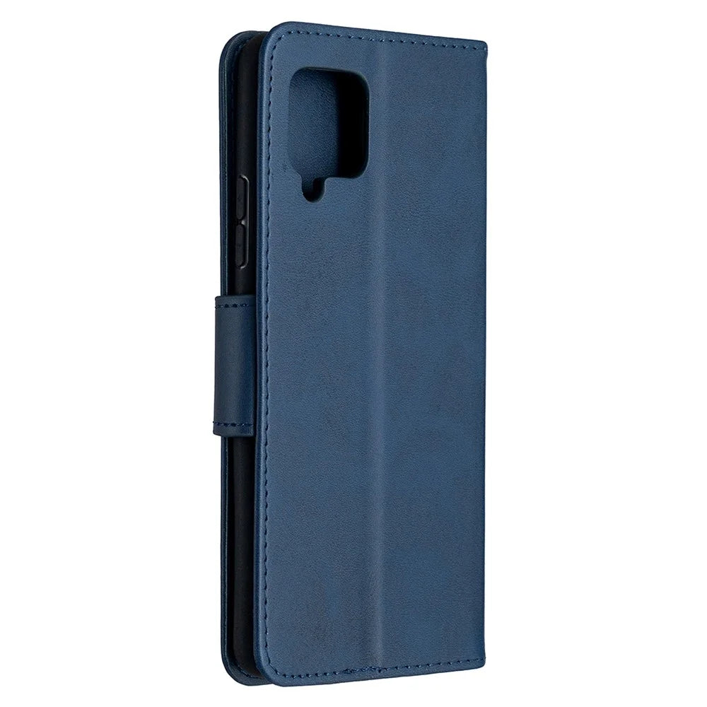 Plain PU Leather Wallet Phone Cover Shell for Samsung Galaxy A42 5G - Blue - 3