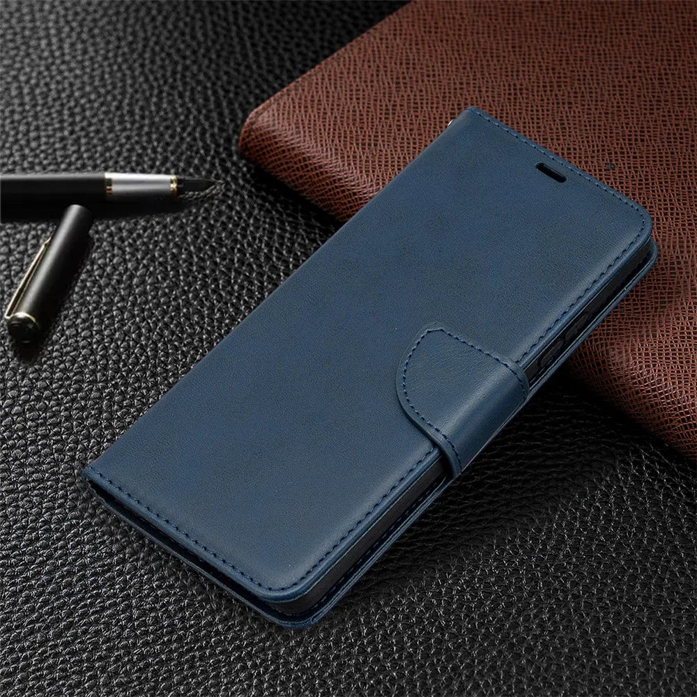 Plain PU Leather Wallet Phone Cover Shell for Samsung Galaxy A42 5G - Blue - 7