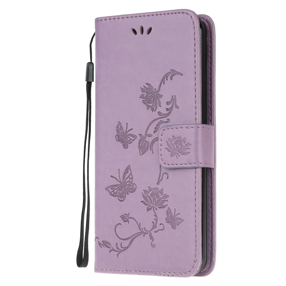 Imprint Butterfly Flowers Leather Shell Wallet Phone Case for Samsung Galaxy A42 5G - Light Purple - 2