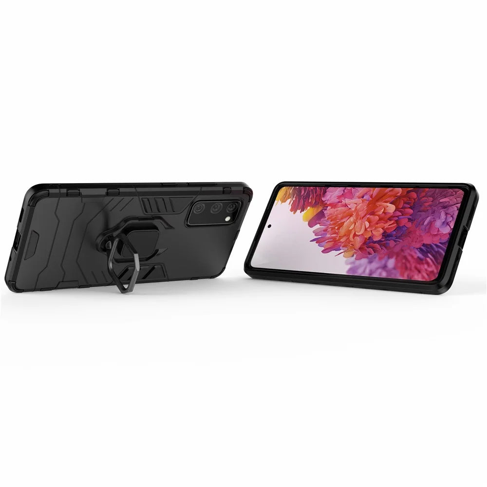 Ring-Shape Supporting Stand PC + TPU Phone Case for Samsung Galaxy S20 FE/S20 Fan Edition/S20 FE 5G/S20 Fan Edition 5G/S20 Lite/S20 FE 2022 - Black - 2