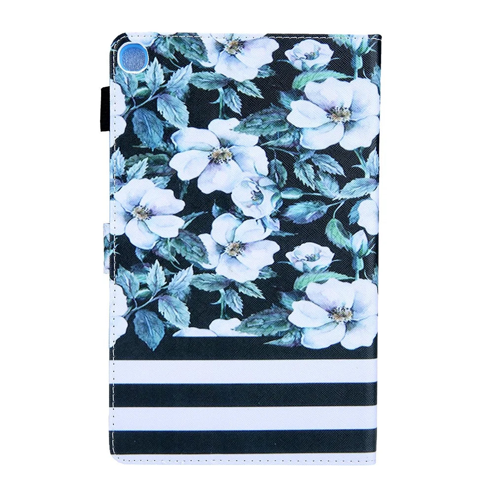 Patterned Stand Leather Protector Case for Samsung Galaxy Tab A7 10.4 (2020) / (2022) SM-T500 / T505 Shell - White Flower - 3