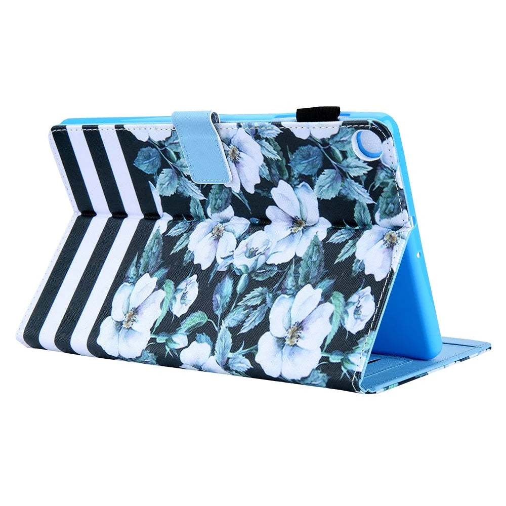 Patterned Stand Leather Protector Case for Samsung Galaxy Tab A7 10.4 (2020) / (2022) SM-T500 / T505 Shell - White Flower - 5
