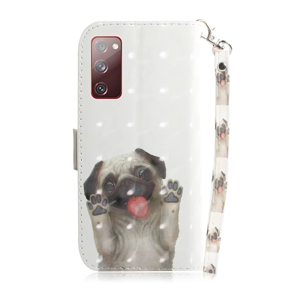 For Samsung Galaxy S20 FE/S20 Fan Edition/S20 FE 5G/S20 Fan Edition 5G/S20 Lite/S20 FE 2022 Light Spot Decor Pattern Printing Wallet Stand Leather Phone Case with Strap - Dog - 3