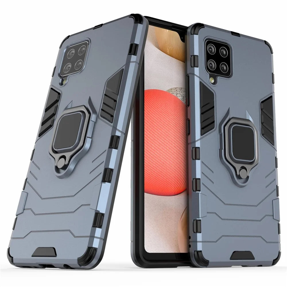 Finger Ring Holder Kickstand PC + TPU Hybrid Shell Case for Samsung Galaxy A42 5G - Blue - 2