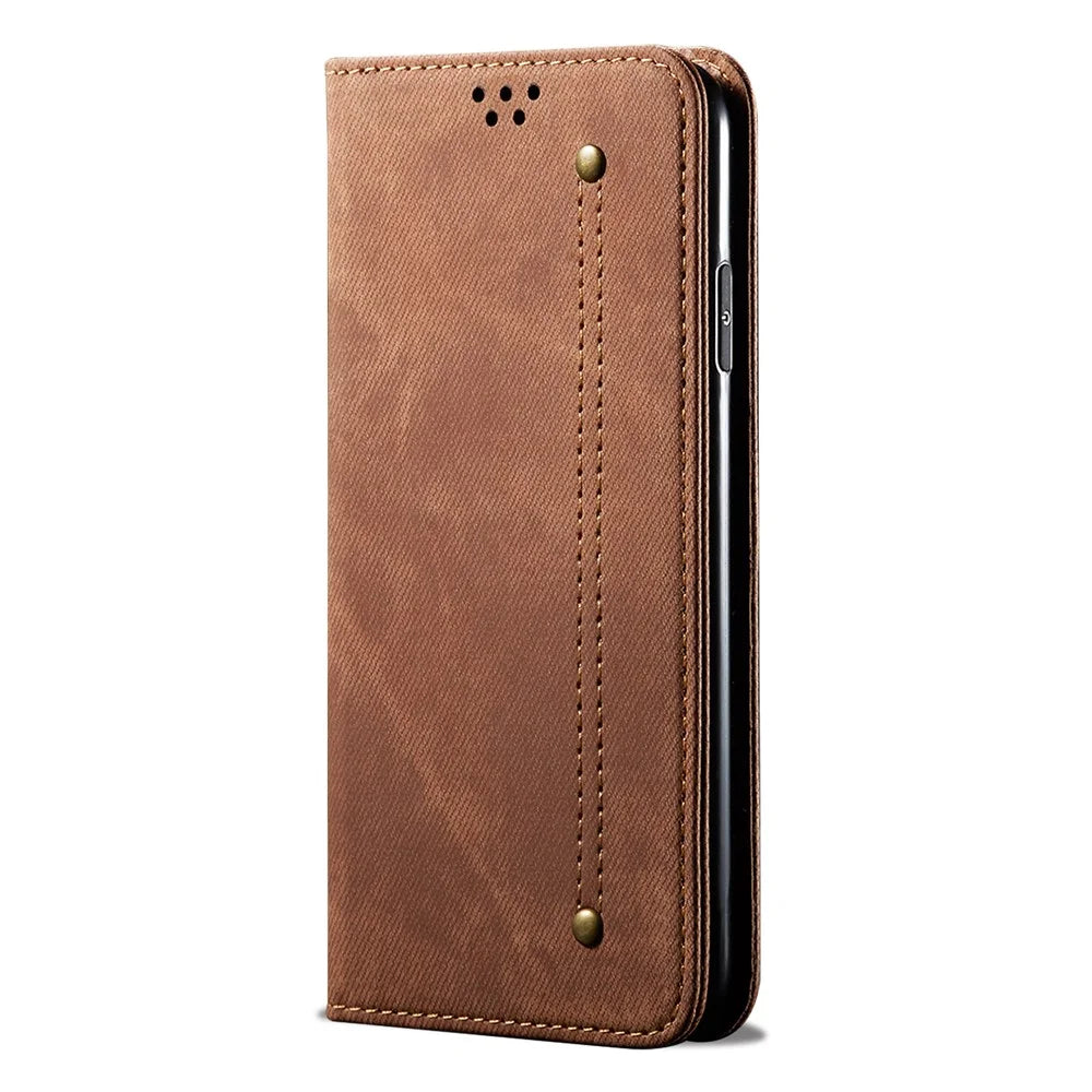 Leisure Style Cell Phone Cover Case in Jeans Cloth Texture for Samsung Galaxy M51 (without Fingerprint Version) - Brown - 2