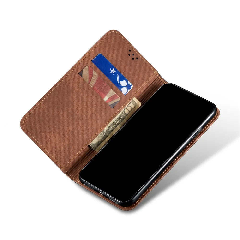 Leisure Style Cell Phone Cover Case in Jeans Cloth Texture for Samsung Galaxy M51 (without Fingerprint Version) - Brown - 5