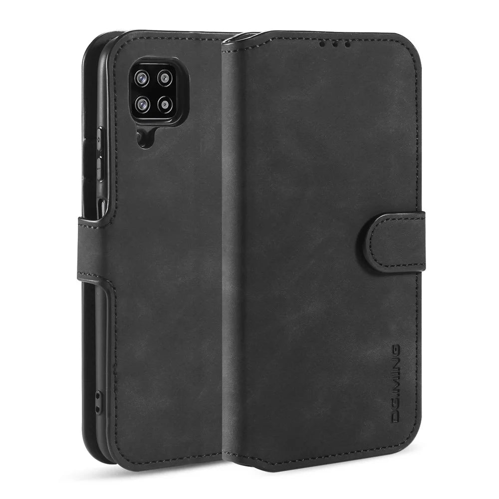DG.MING Retro Style Leather Wallet Stand Phone Cover for Samsung Galaxy A42 5G - Black - 2