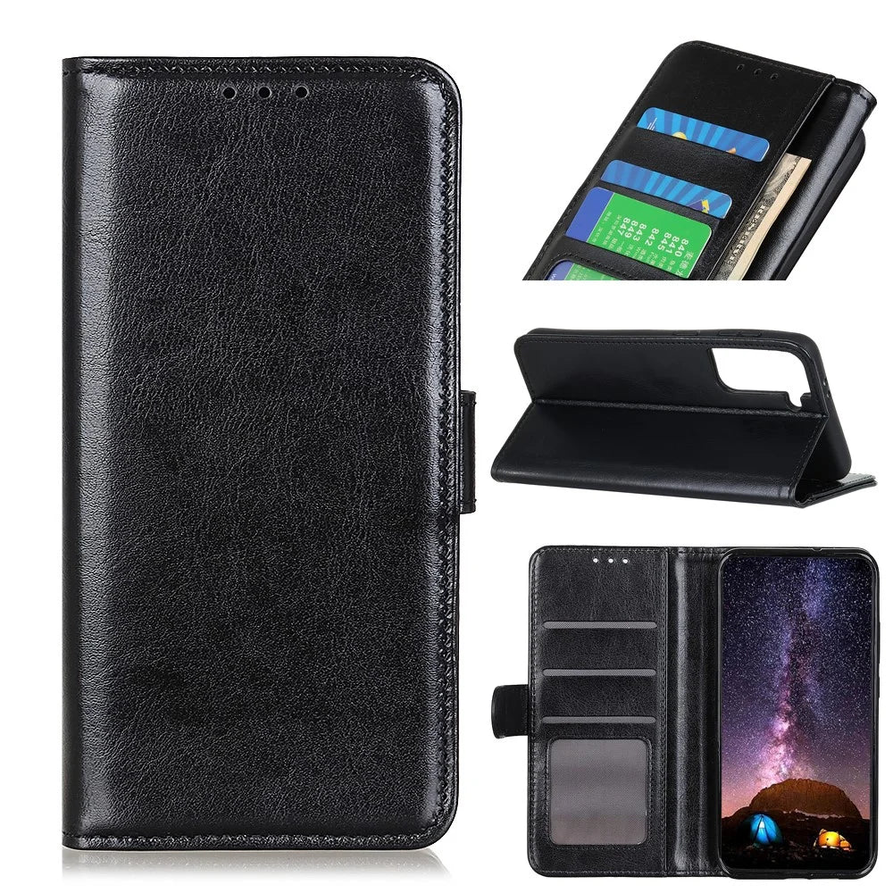 Crazy Horse Wallet Stand Leather Protector Cover for Samsung Galaxy S21+ - Black - 1