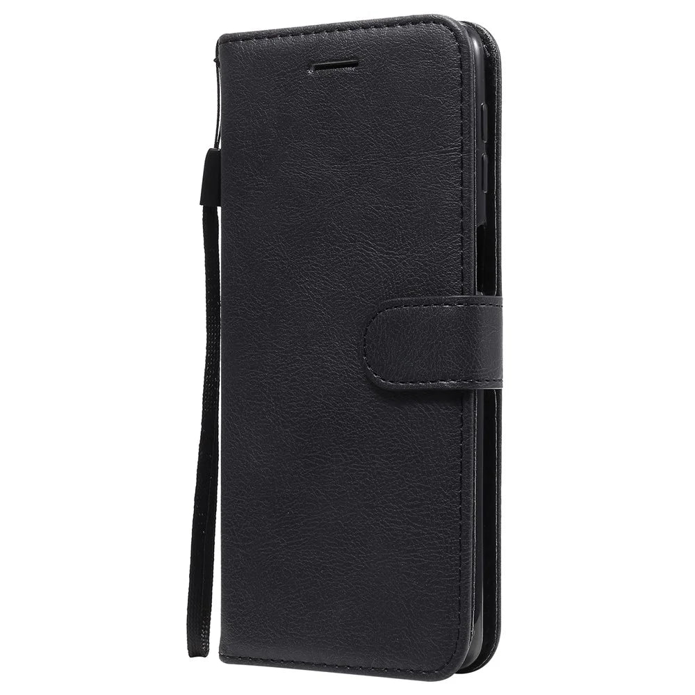 For Samsung Galaxy M31s Case Solid Color Leather Mobile Cover Wallet Stand with Strap - Black - 2