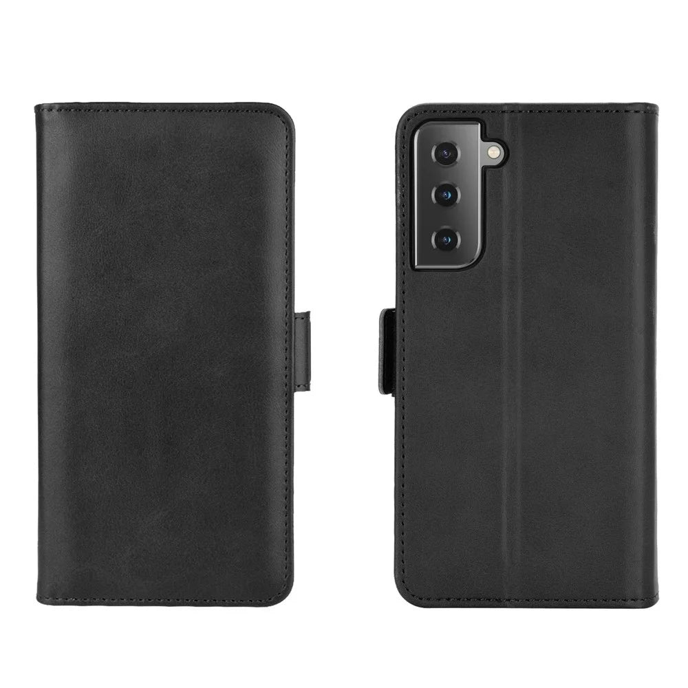Double Magnetic Clasp Side Absorption Leather Stand Phone Protective Case for Samsung Galaxy S21 5G / S21 4G - Black - 5