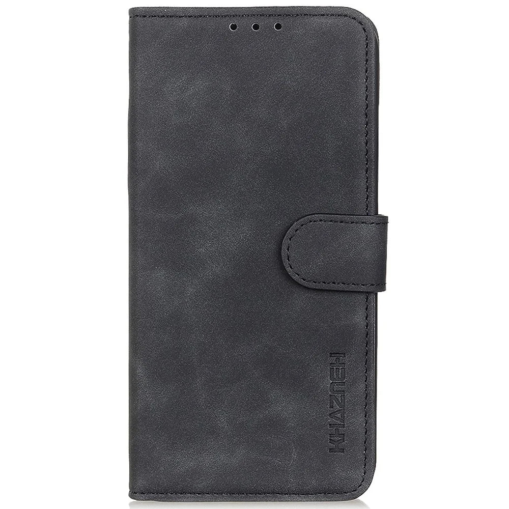 KHAZNEH Vintage Style Leather Case for Samsung Galaxy A12, Stand Feature Wallet Flip Fold Protective Cover - Black - 2