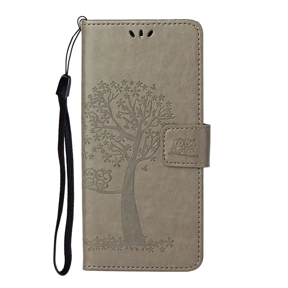 Imprint Tree Owl Wallet Leather Cover for Samsung Galaxy S21 5G/S21 4G Stand Case - Grey - 2