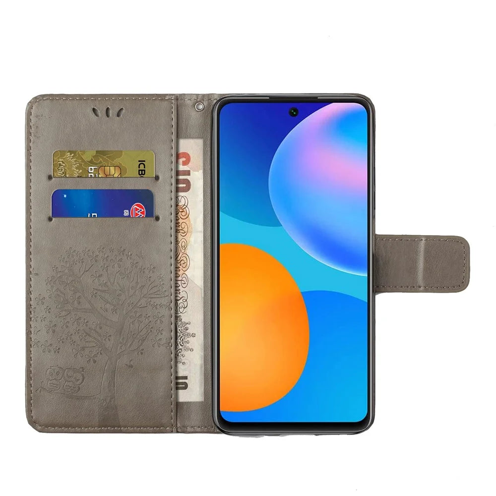 Imprint Tree Owl Wallet Leather Cover for Samsung Galaxy S21 5G/S21 4G Stand Case - Grey - 6