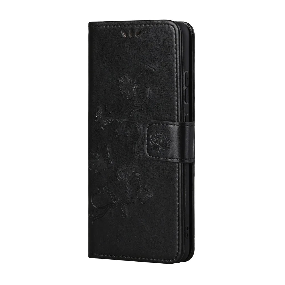 Imprint Butterfly Flowers Leather Shell for Samsung Galaxy S21 5G/S21 4G Wallet Phone Case - Black - 3