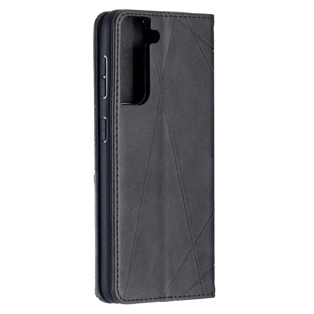 Auto-Absorbed Geometric Pattern Leather Case with Card Slots for Samsung Galaxy S21 4G / 5G - Black - 3