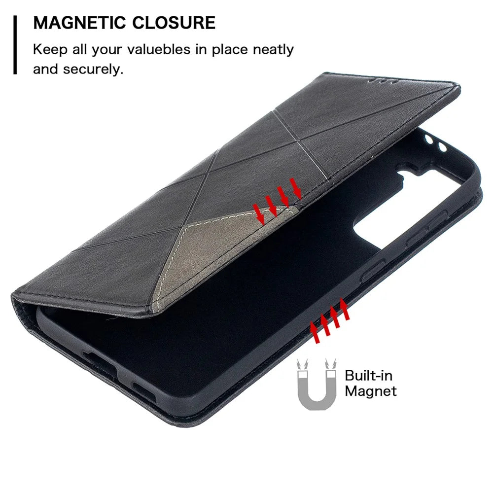 Auto-Absorbed Geometric Pattern Leather Case with Card Slots for Samsung Galaxy S21 4G / 5G - Black - 6