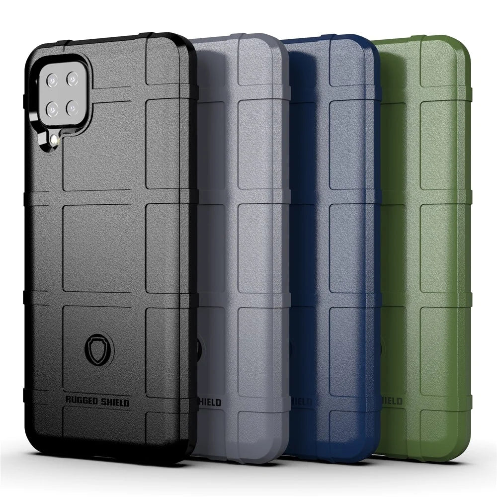 Rugged Shield Square Grid Texture TPU Phone Cover for Samsung Galaxy A12 - Black - 2