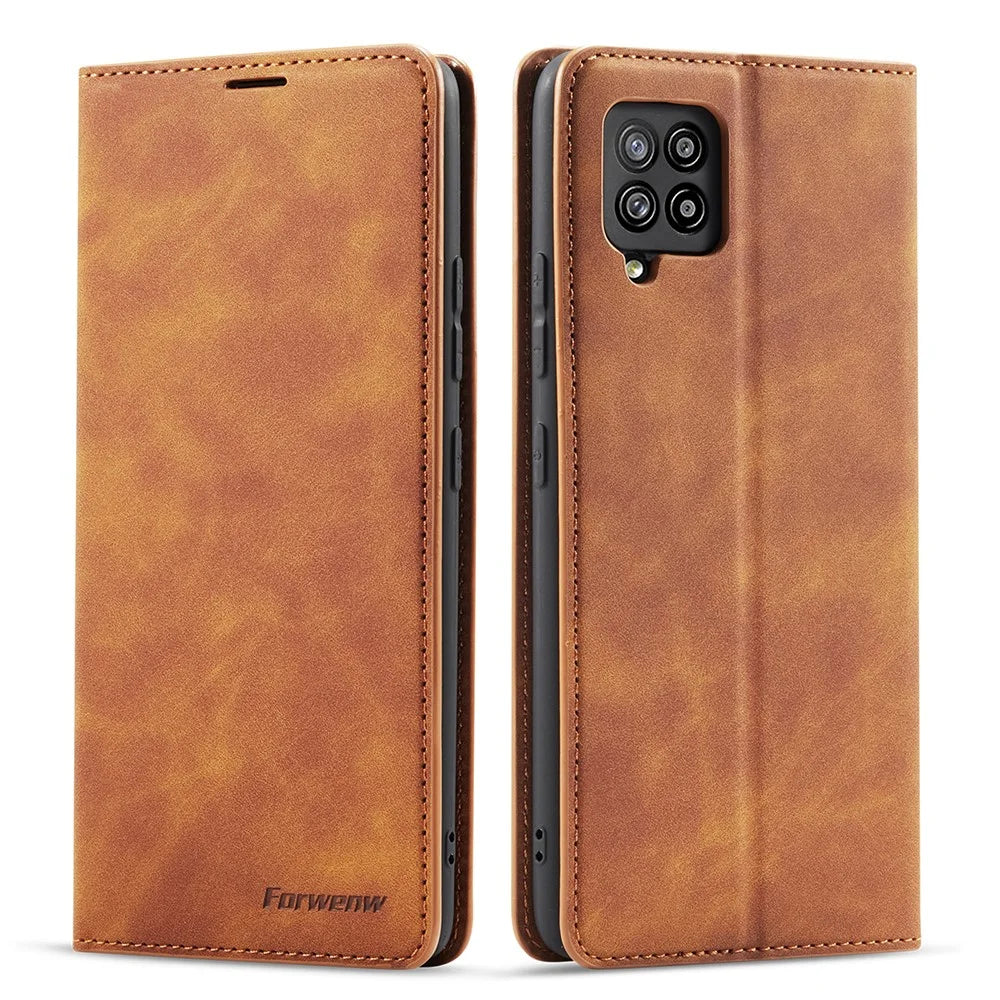 FORWENW for Samsung Galaxy A42 5G Fantasy Series Silky Touch Leather Wallet Case - Brown - 1