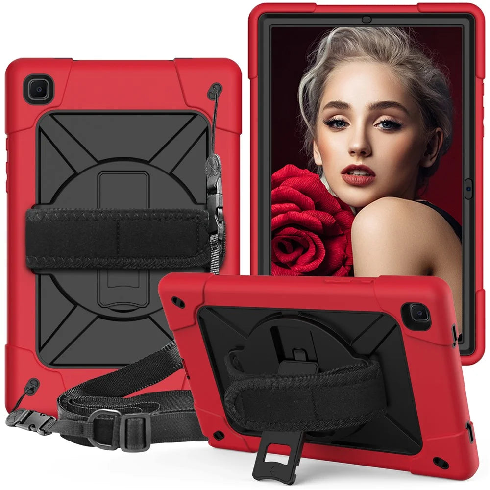 PC + TPU Hybrid Tablet Case Kickstand with Strap for Samsung Galaxy Tab A7 10.4 (2022) / (2020) - Red / Black - 3