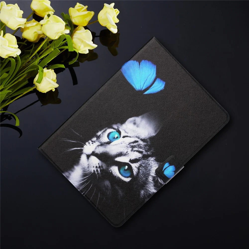 Distinctive Patterned Tablet Protector for Samsung Galaxy Tab A7 10.4 (2020) / (2022) Card Slots Stand Leather Cover - Cat and Butterfly - 7