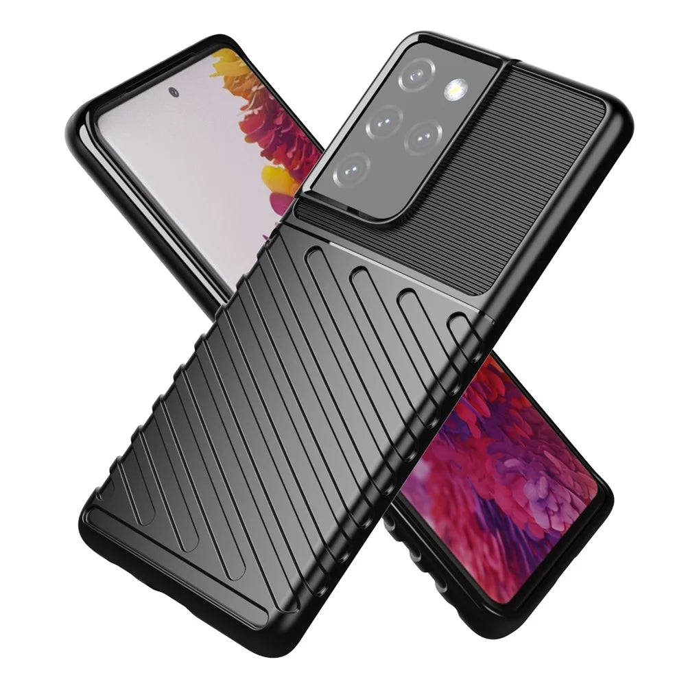 Thunder Series Twill Texture Soft TPU Phone Shell for Samsung Galaxy S21 Ultra 5G - Black - 2