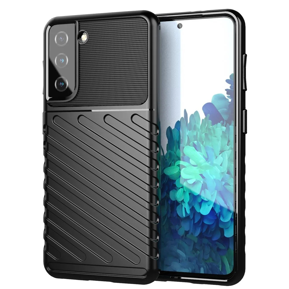 Thunder Series Soft TPU Twill Texture Design Phone Shell for Samsung Galaxy S21 4G / 5G - Black - 1